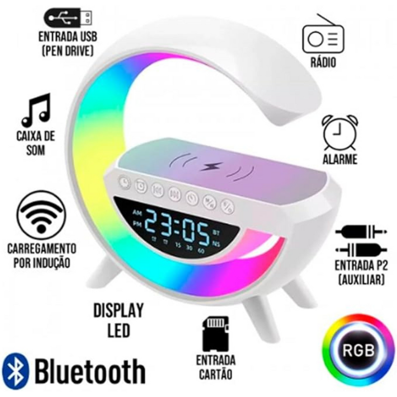 G Speaker Smart Station Luminária Relógio com Som Bluetooth e Carregador Indução